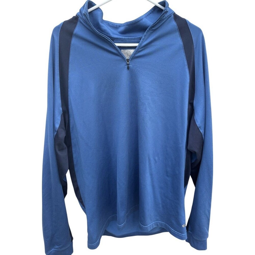 adidas Men's XL Blue/Navy Colorblock 1/4 Zip Mock Neck Logo Sweatshirt